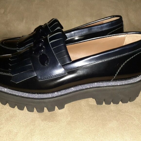 PERTINI-Black Leather Kilties Jeweled Loafers-Lightweight-Size 38/7.5-Excellent - Picture 2 of 7